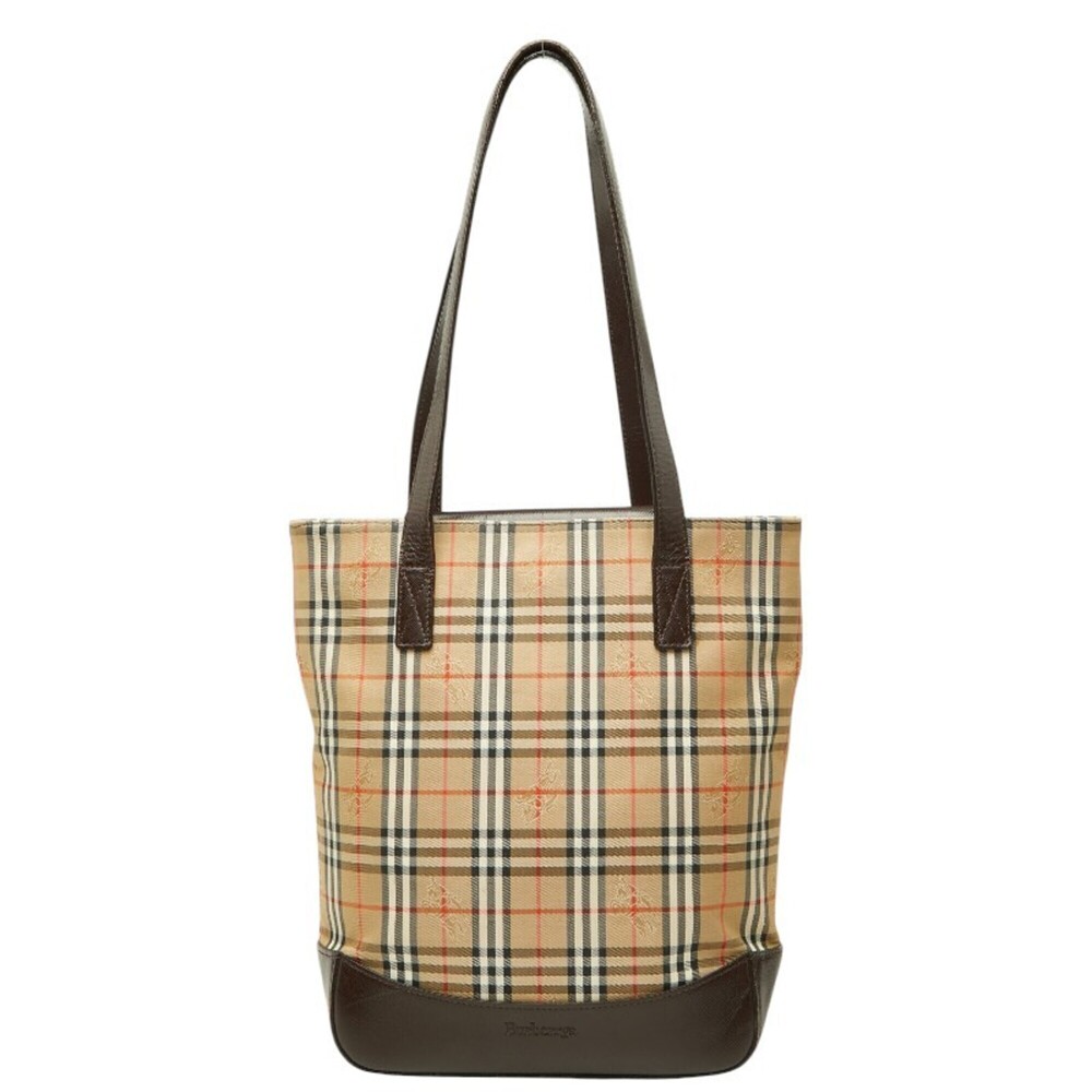 Burberrys Nova Check Shadow Horse Tote Bag, Beige Brown Canvas Leather, Women's